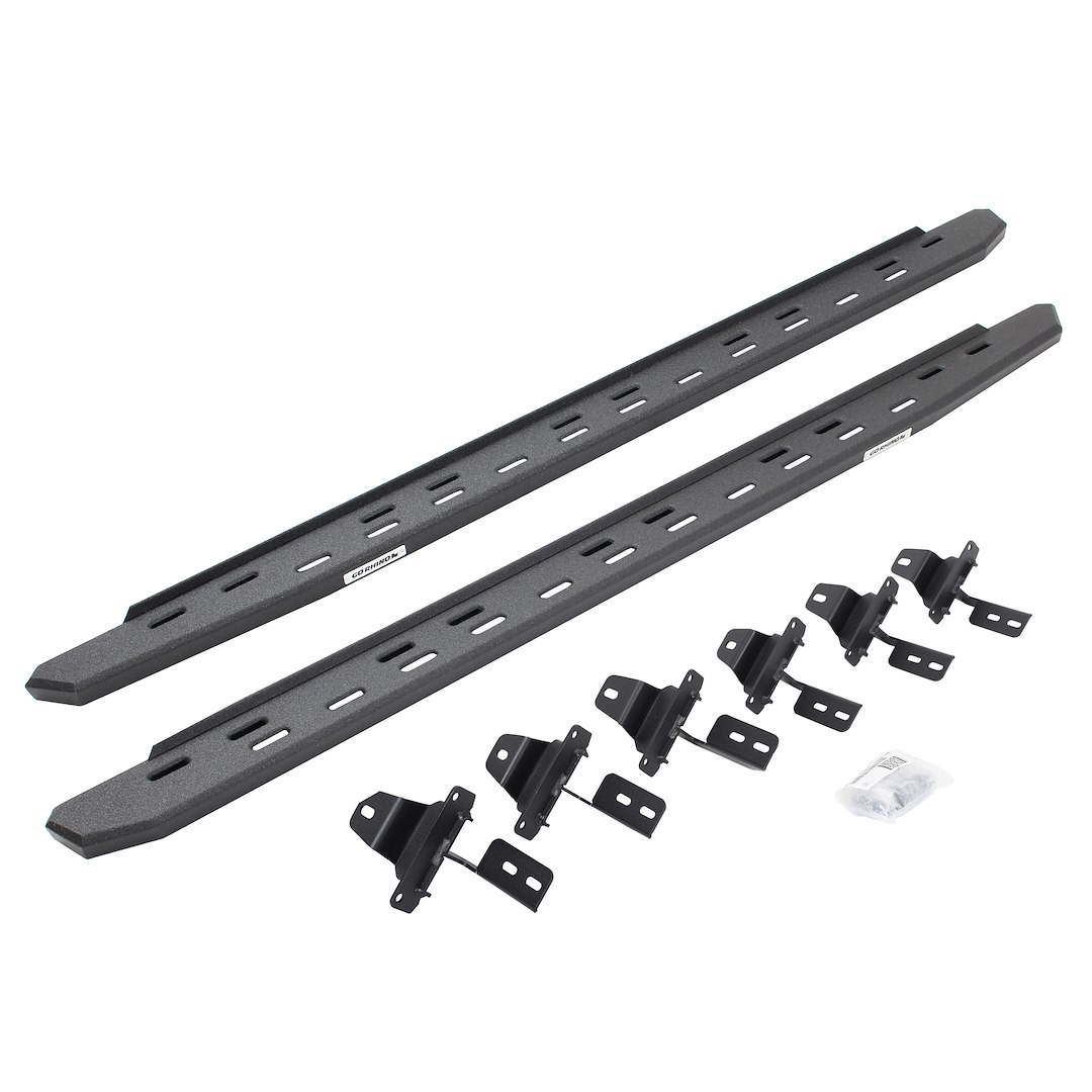 Go Rhino Running Board, RB30 Slim Line, Protective Bedliner Coating, Black, Galvanized Steel, Unlighted, Body/Frame Mount – 69650673ST