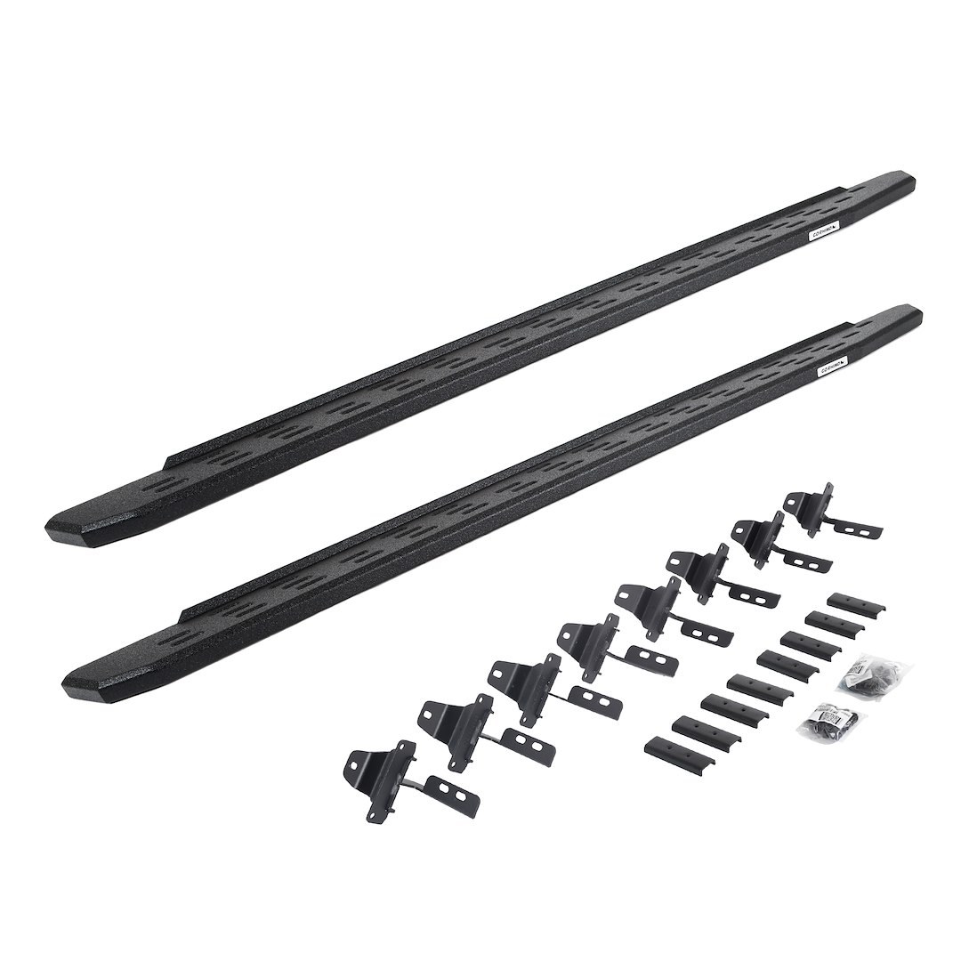 Go Rhino Running Board, RB30, Protective Bedliner Coating, Black, Galvanized Steel, Unlighted, Rocker Panel Mount, Without Drop Down Steps – 69651687T