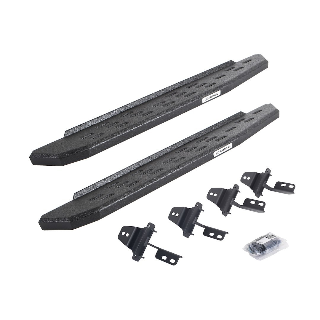 Go Rhino Running Board, RB30, Protective Bedliner Coating, Black, Galvanized Steel, Unlighted, Rocker Panel Mount, Without Drop Down Steps – 69692648T
