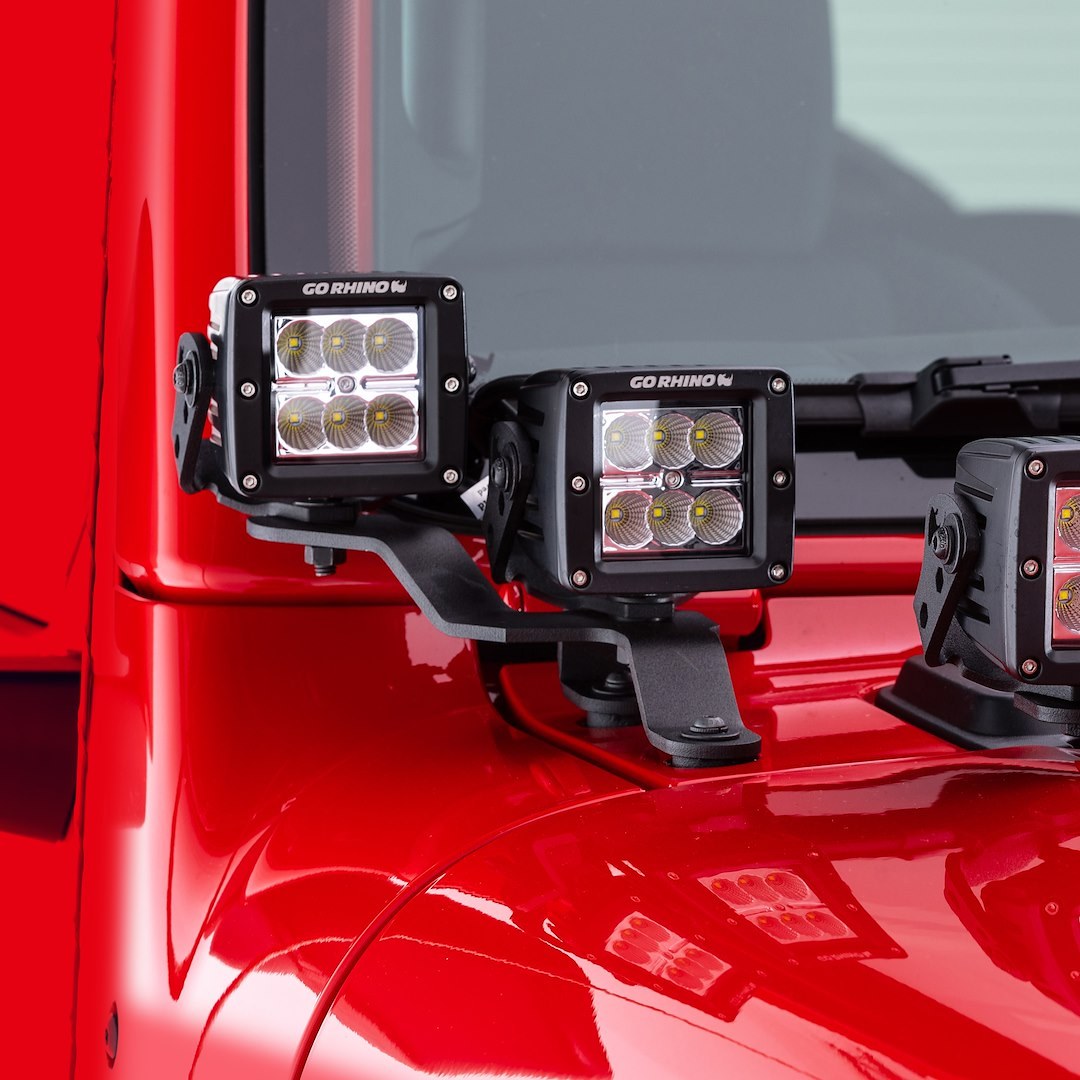 Go Rhino Driving/ Fog Light Mounting Bracket, Windshield Cowl Mount, Textured Powder Coated – 730231T