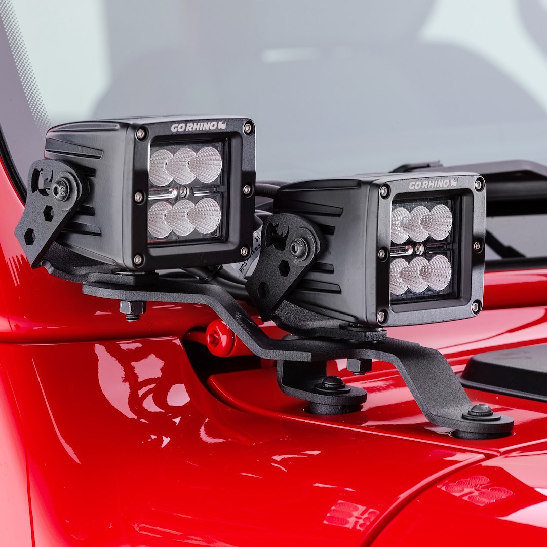Go Rhino Driving/ Fog Light Mounting Bracket, Windshield Cowl Mount, Textured Powder Coated – 730231T