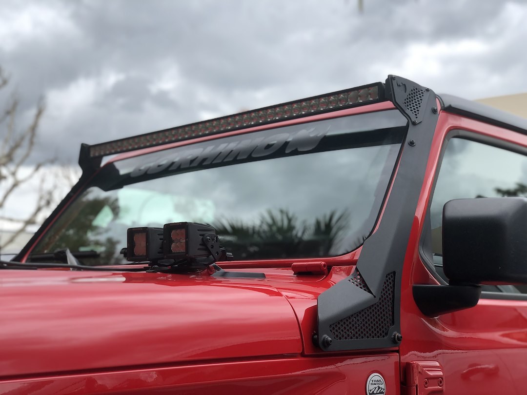 Go Rhino Light Bar Mounting Kit, Windshield Mount, Mounts One 50 Inch Light Bar, Textured Powder Coated, Black, Steel, Single – 730500T