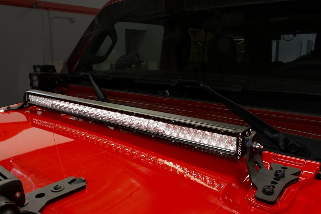 Go Rhino Light Bar Mounting Kit, Hood Hinge Mount, Mounts One 30 Inch Single Row Light Bar, Textured Powder Coated, Black, Steel – 731300T