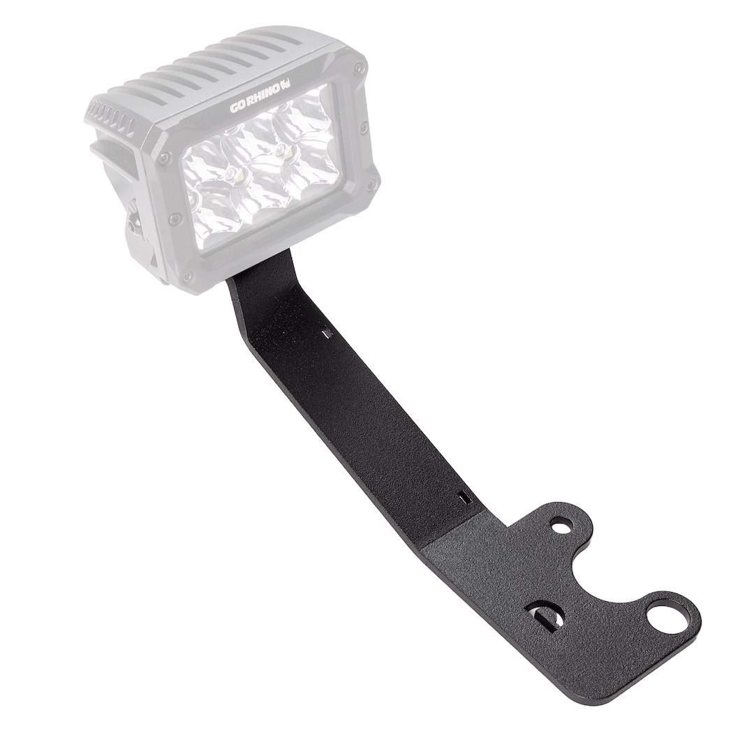 Go Rhino Driving/ Fog Light Mounting Bracket, Hood Mount, Textured Powder Coated, Mounts One 3 Inch Cube Lights Offset, Black, Steel – 732345T