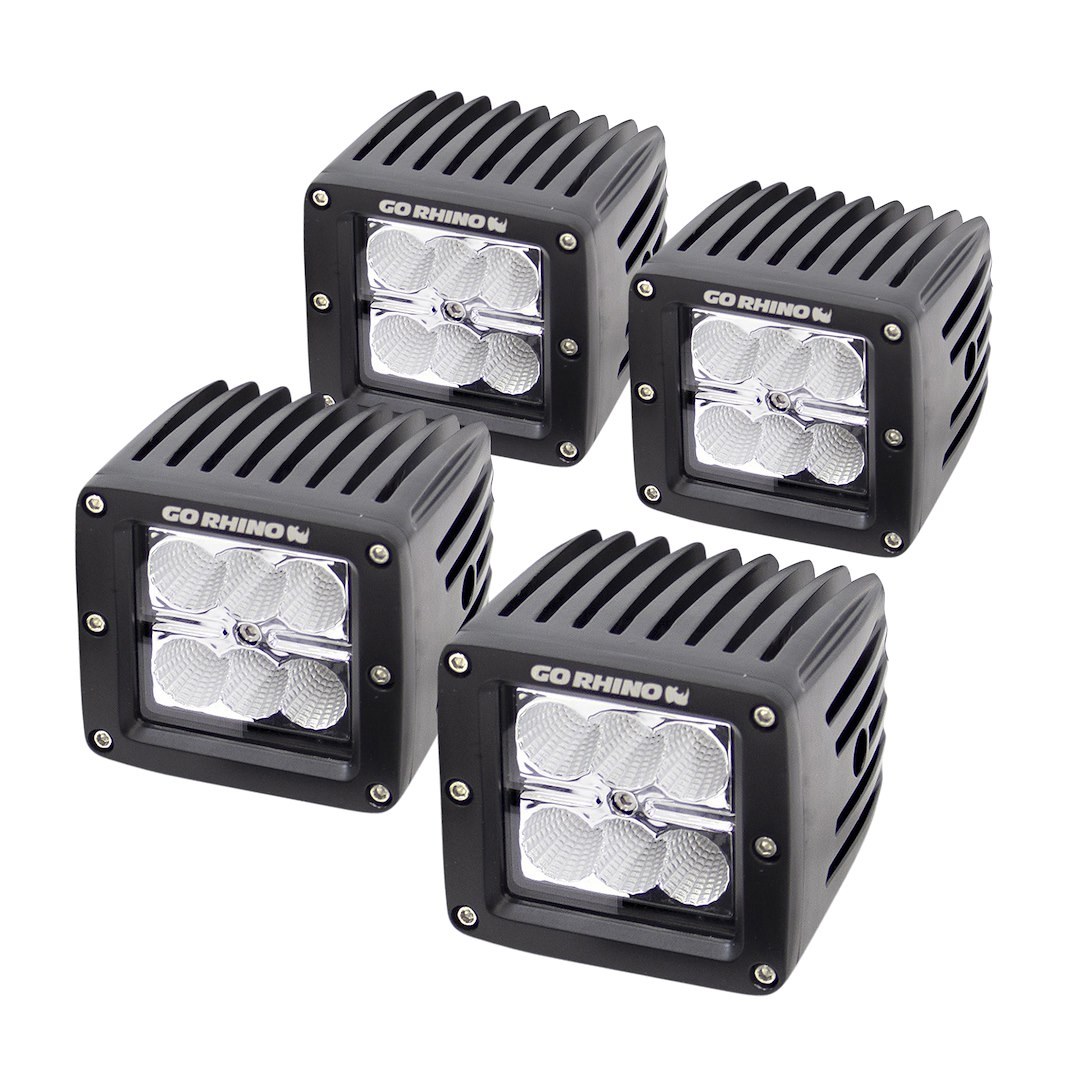 Go Rhino Multi Purpose Light – LED, 3 Inch Square, For Use as Flood or Spot Light, 1.4 Amp at 12 Volt/ 0.7 Amp at 24 Volt, Surface Mount – 751004