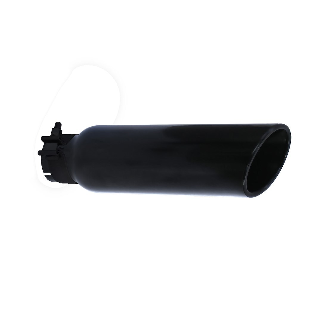 Go Rhino Exhaust Tail Pipe Tip, 2-1/2 Inch Inside Diameter, 4 Inch Outside Diameter, Black Powder Coated Stainless Steel, Round, Angle Cut – GRT25414B