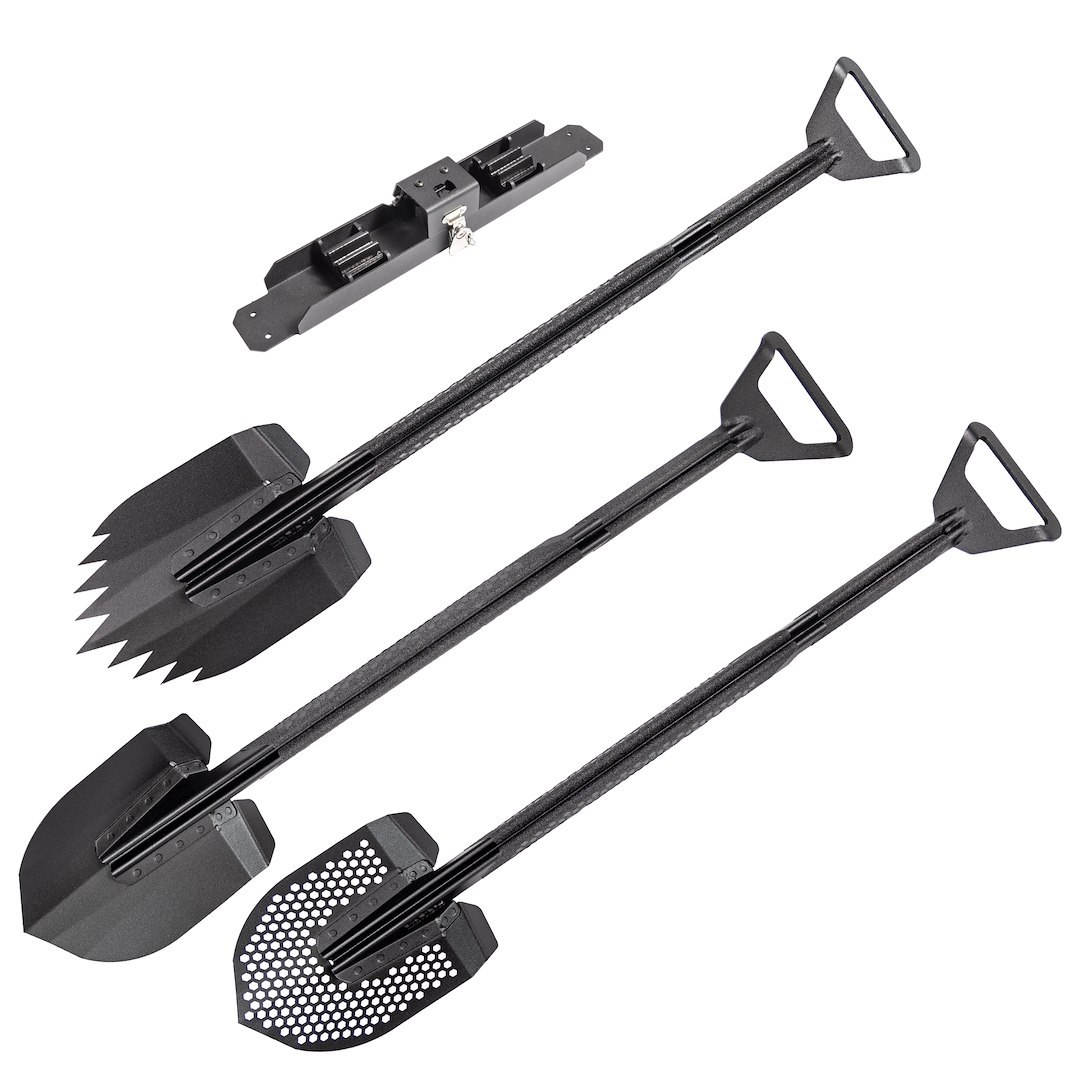 Go Rhino Shovel, Three Amigos, Textured Black, Aluminum/ Stainless/ Mild Steel, Non-Folding, 47 Inch Length – XG-RS50100T