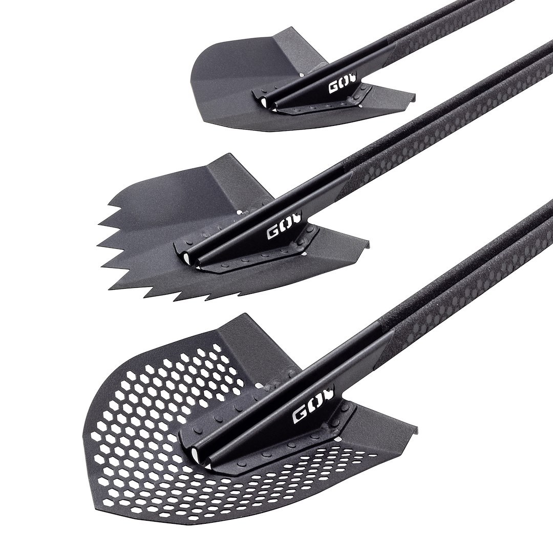 Go Rhino Shovel, Three Amigos, Textured Black, Aluminum/ Stainless/ Mild Steel, Non-Folding, 47 Inch Length – XG-RS50100T