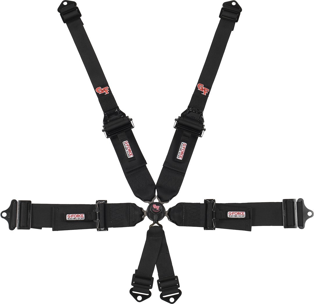 G-Force Seat Belt, 16.5 Sfi Rated, Not DOT Street Approved, 6 Point, 3 Inch Shoulder Belt, 2 Inch Sub, Camlock, Black, Single – 7601BK