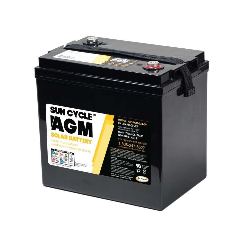 Go Power Battery, AGM Series, Solar Battery, 6 Volt, Top Terminals, Also Use New Number 77606 – GP-AGM-224-6V