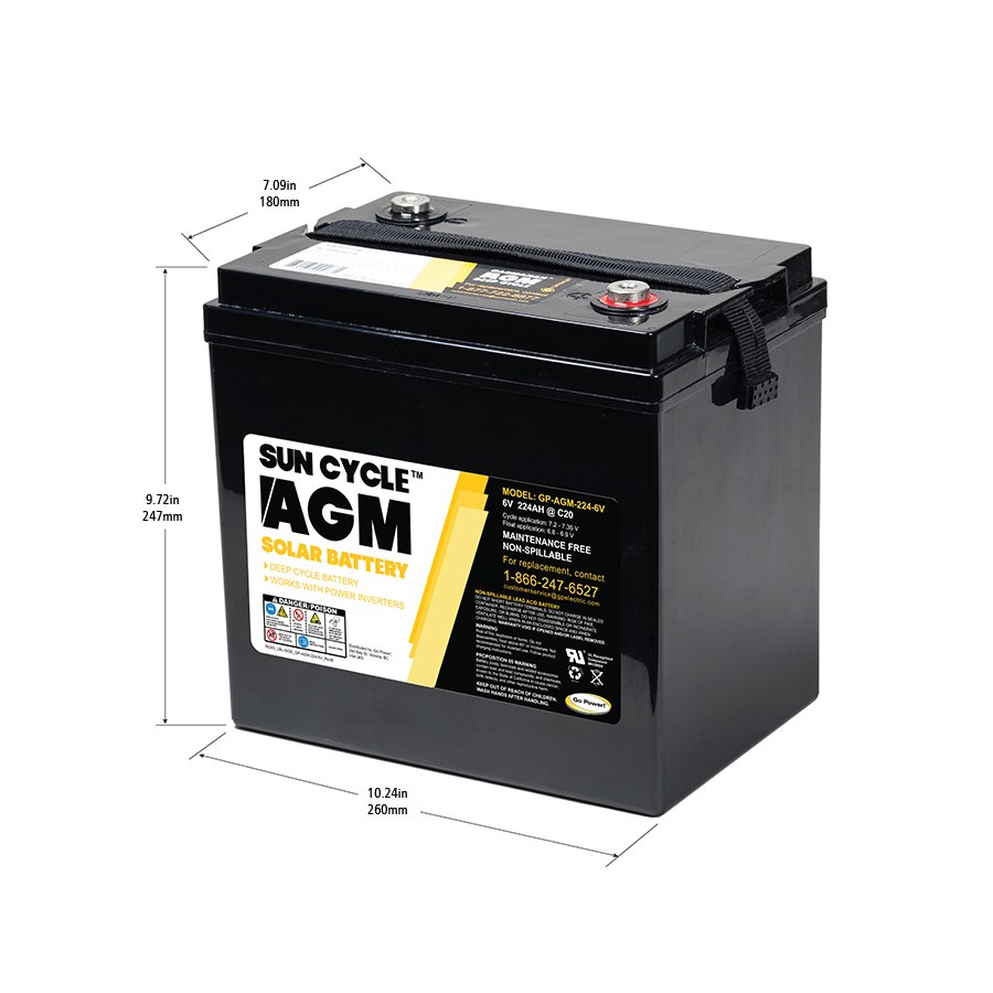 Go Power Battery, AGM Series, Solar Battery, 6 Volt, Top Terminals, Also Use New Number 77606 – GP-AGM-224-6V