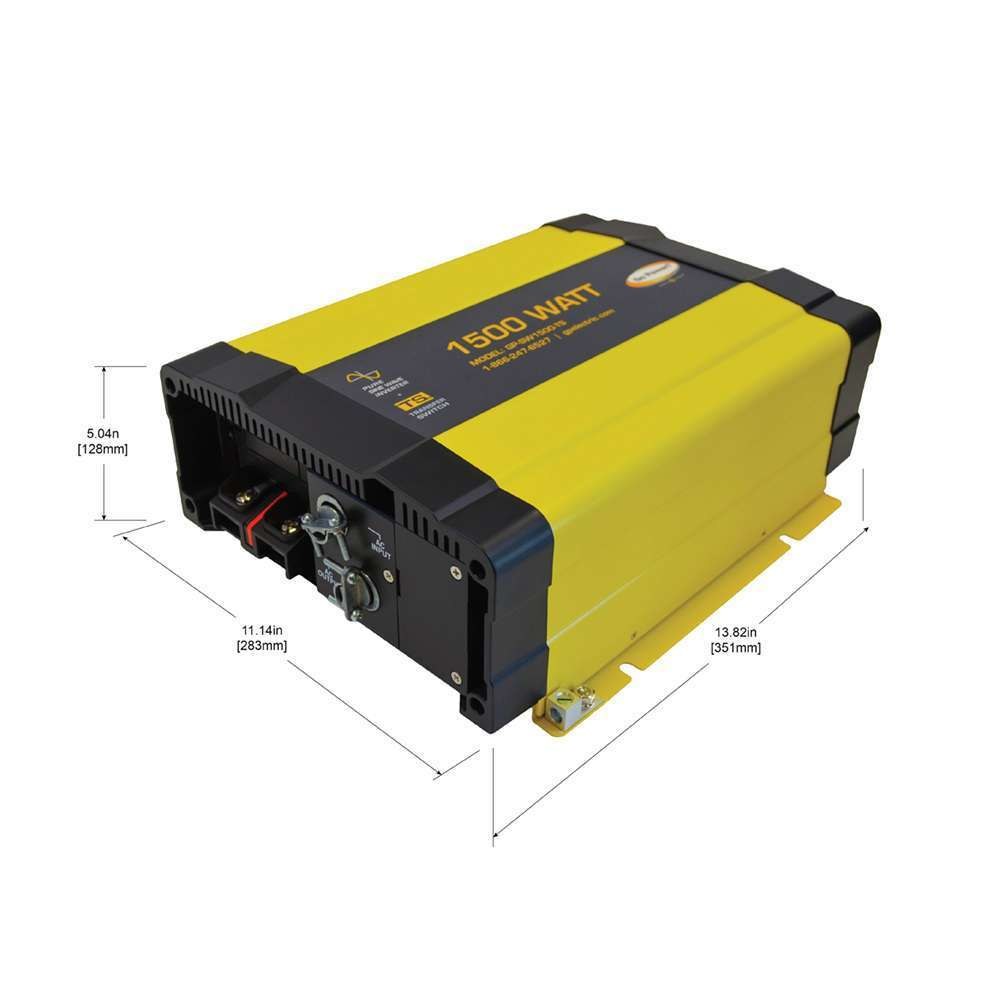Go Power Power Inverter, Sine Wave Inverter, 12 Volt, 1500 Watts Output/ 2000 Watts Surge, 85 to 92 Percent Efficiency, Two Gfic Outlet – GP-SW1500-TS