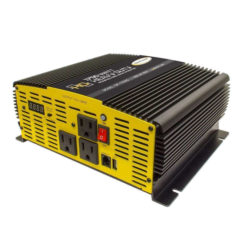 Go Power Power Inverter, Inverts 10.5/15 Volt DC to 115 Volt AC, Modified Sine Wave Inverter, 1500 Watts Output/ 2100 Watts Surge – GP-1750HD
