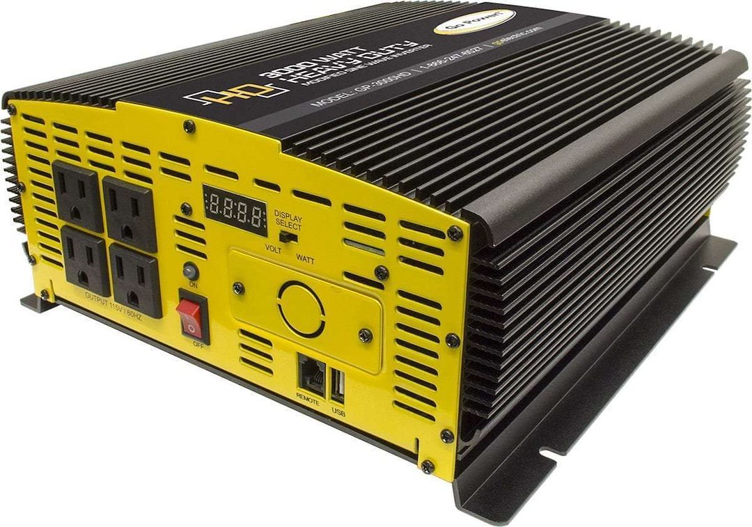 Go Power Power Inverter, Inverts 10.5/15 Volt DC to 115 Volt AC, Modified Sine Wave Inverter, 3000 Watts Output/ 6000 Watts Surge – GP-3000HD