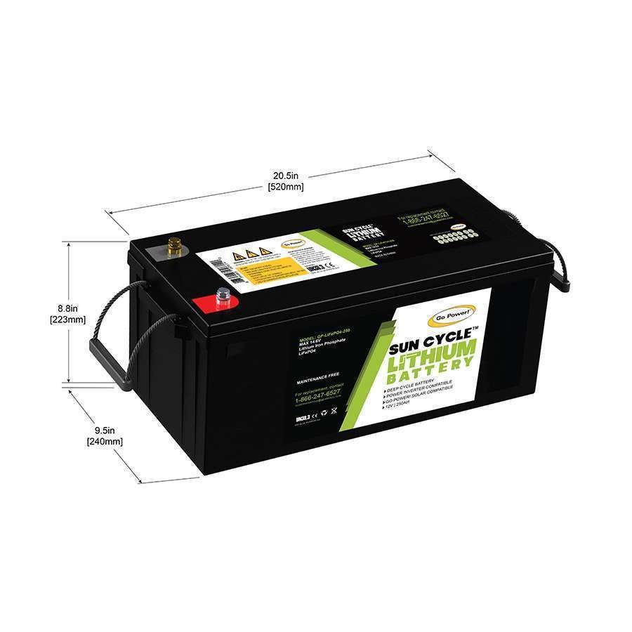 Go Power Battery, Solar Battery, Replacement for Group 31 Lead Acid or AGM Batteries, 12.8 Volts – GP-LIFEPO4-250