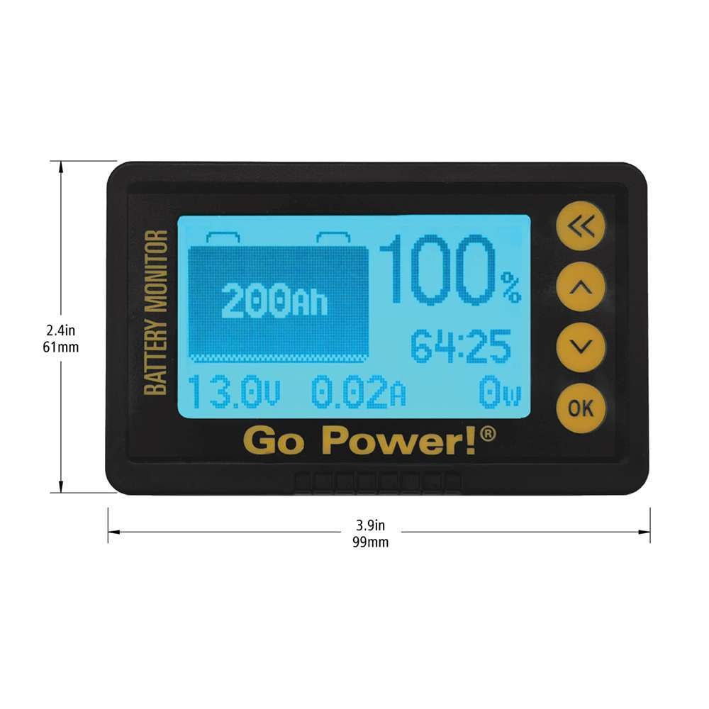 Go Power Battery Monitor, Monitors Voltage/ Current/ Capacity/ State of Charge/ Time Left at Current Draw for All Battery Types – GP-BMK-25