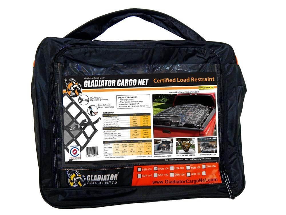 Gladiator Ca Exterior Cargo Net, Mounts to Truck Bed, 4.75 Feet Width X 6 Feet Length, Small, Polypropylene Webbing – SGN-100