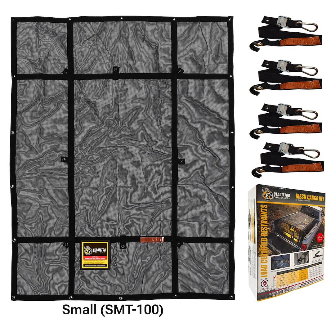 Gladiator Ca Exterior Cargo Net, Mounts to Truck Bed, Small – 4.75 Foot Width X 6 Foot Length, Heavy-Duty Rip-Stop Mesh – SMT-100