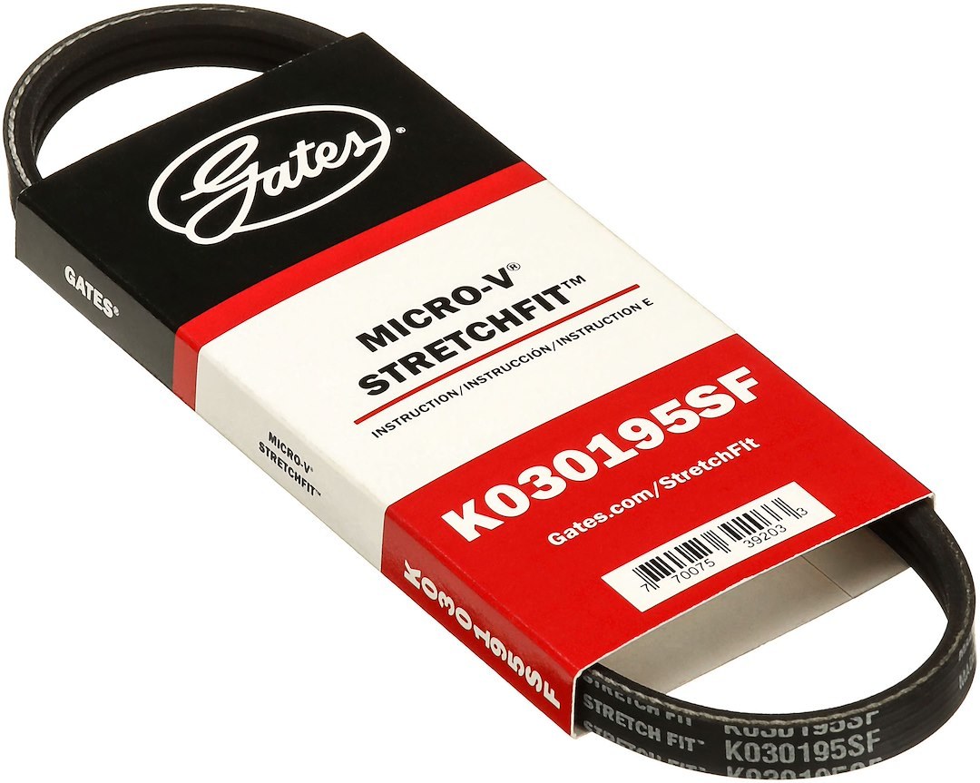 Gates Serpentine Belt, Micro-V ® Stretch Fit ®, 20 Inch Outside Circumference, 3 Rib – K030195SF