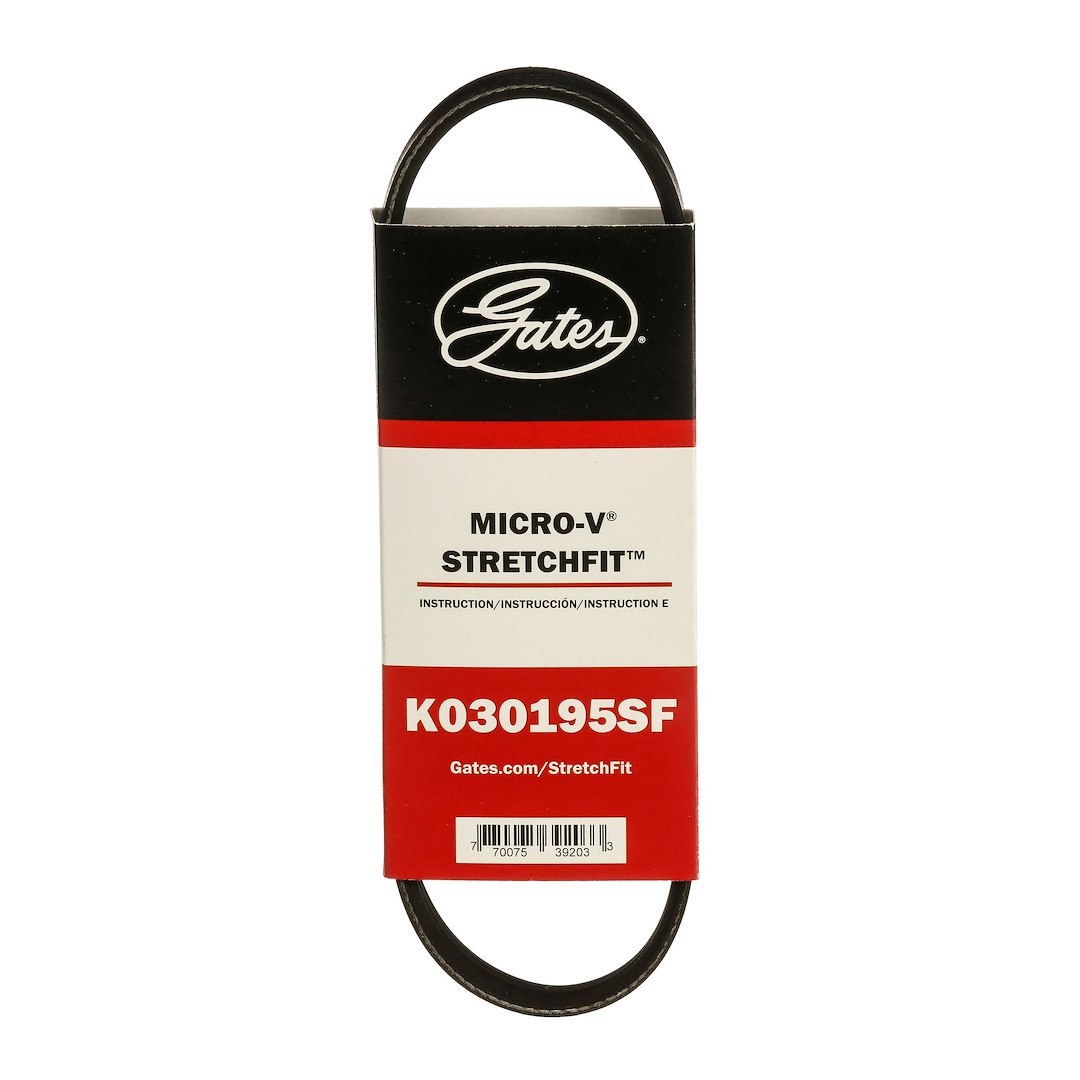 Gates Serpentine Belt, Micro-V ® Stretch Fit ®, 20 Inch Outside Circumference, 3 Rib – K030195SF