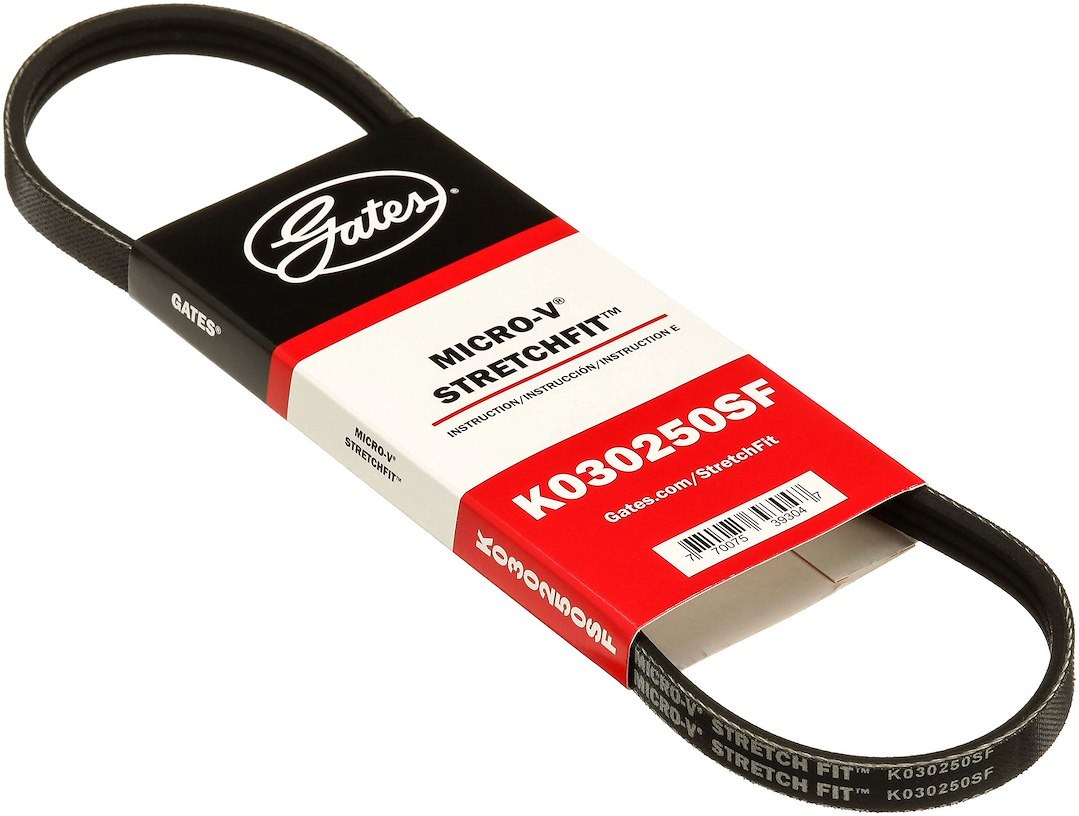 Gates Serpentine Belt, Micro-V ® Stretch Fit ®, 25-5/8 Inch Outside Circumference, 3 Rib – K030250SF