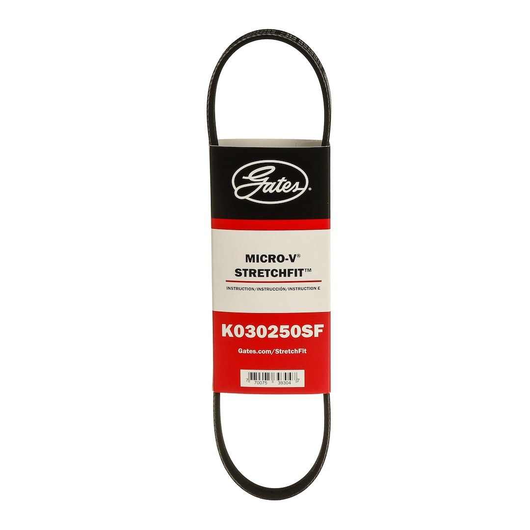 Gates Serpentine Belt, Micro-V ® Stretch Fit ®, 25-5/8 Inch Outside Circumference, 3 Rib – K030250SF