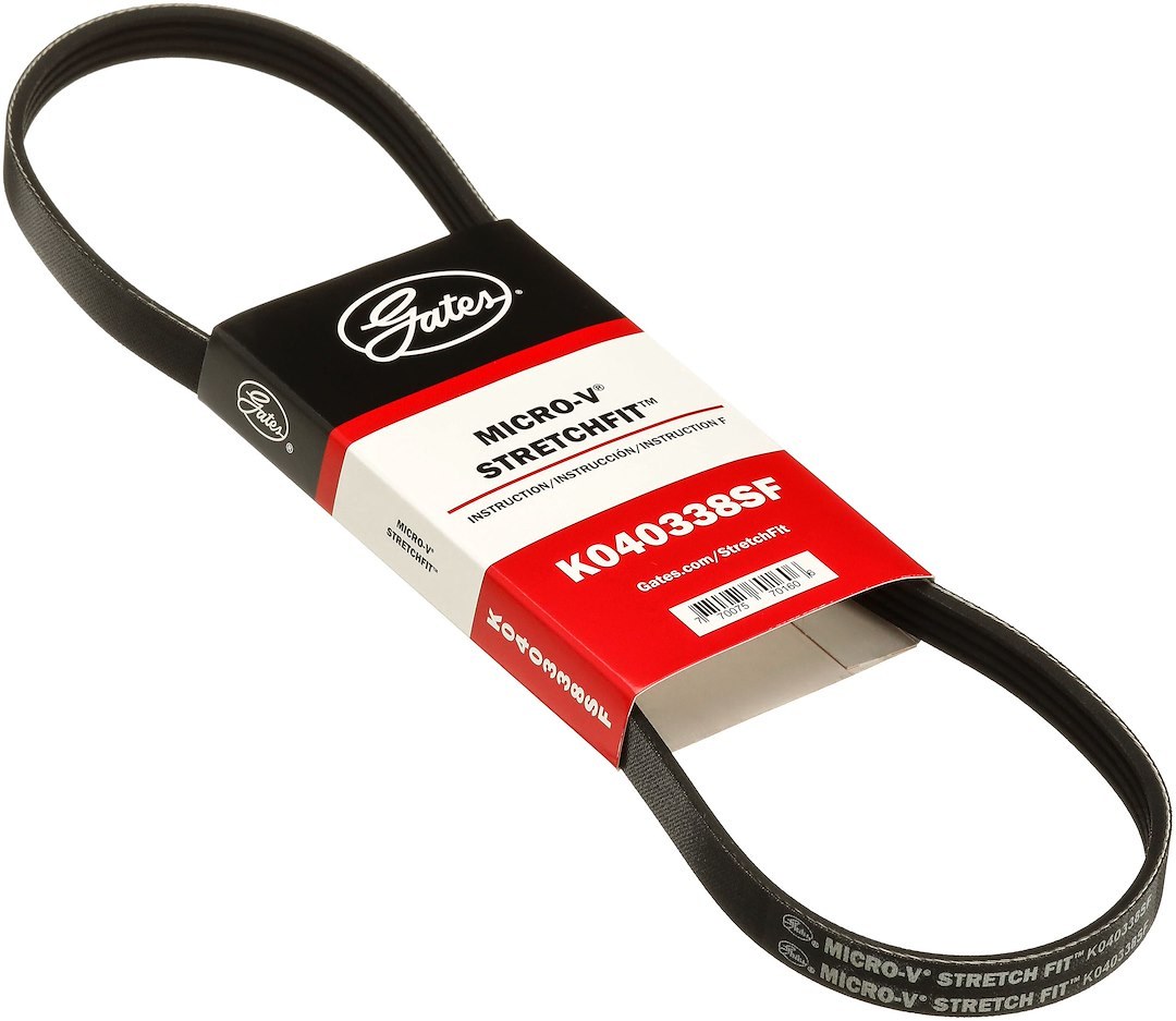 Gates Serpentine Belt, Micro-V ® Stretch Fit ®, 34-1/4 Inch Outside Circumference, 4 Rib – K040338SF