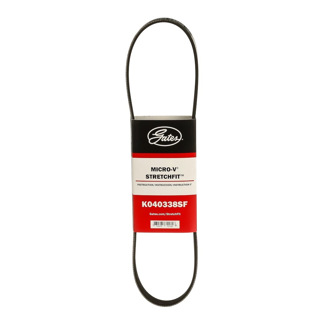 Gates Serpentine Belt, Micro-V ® Stretch Fit ®, 34-1/4 Inch Outside Circumference, 4 Rib – K040338SF