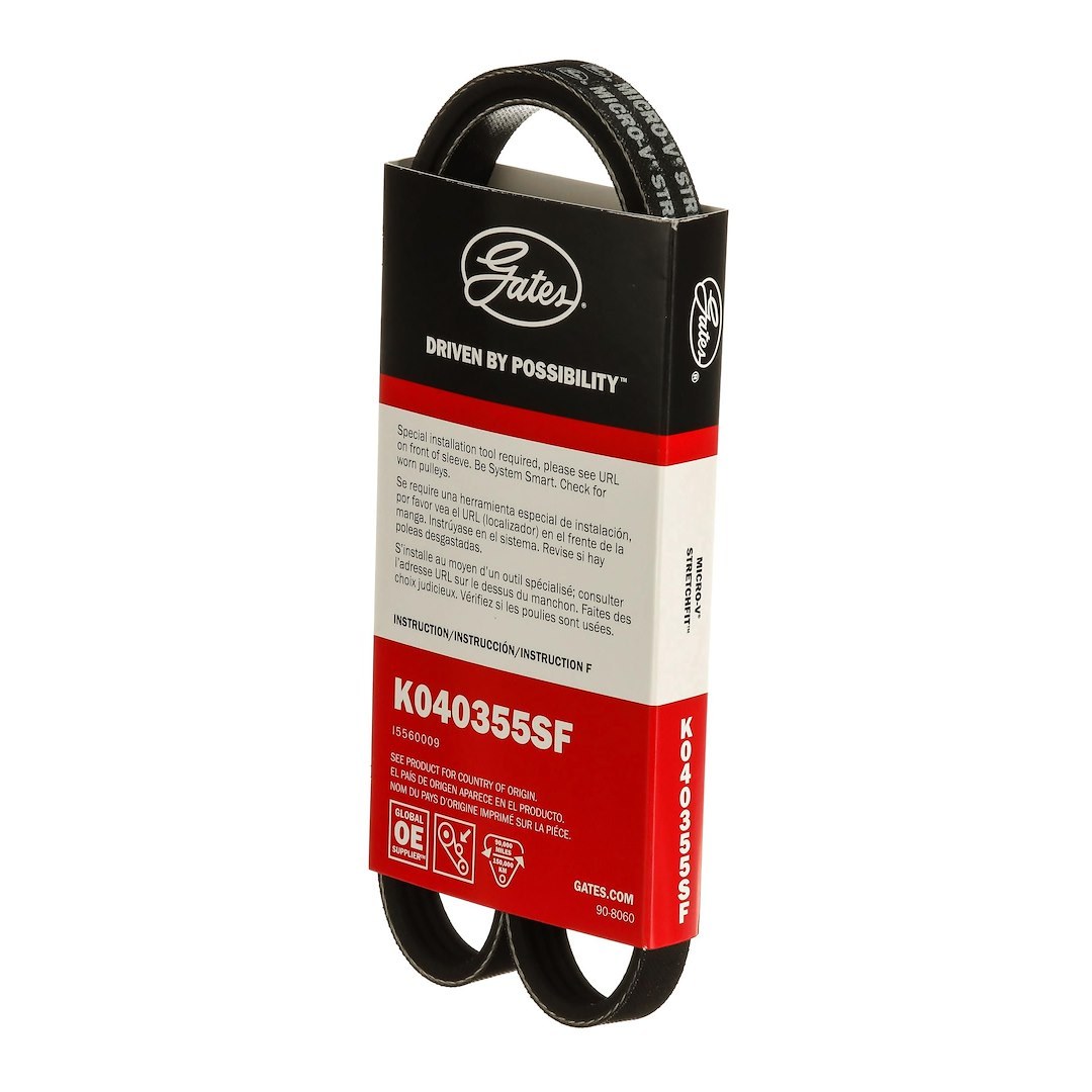 Gates Serpentine Belt, Micro-V ® Stretch Fit ®, 36 Inch Outside Circumference, 4 Rib – K040355SF