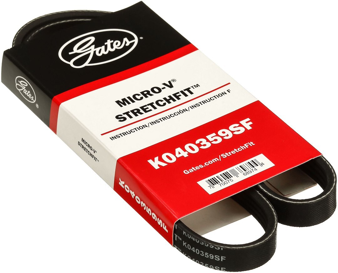 Gates Serpentine Belt, Micro-V ® Stretch Fit ®, 36-1/2 Inch Outside Circumference, 4 Rib – K040359SF