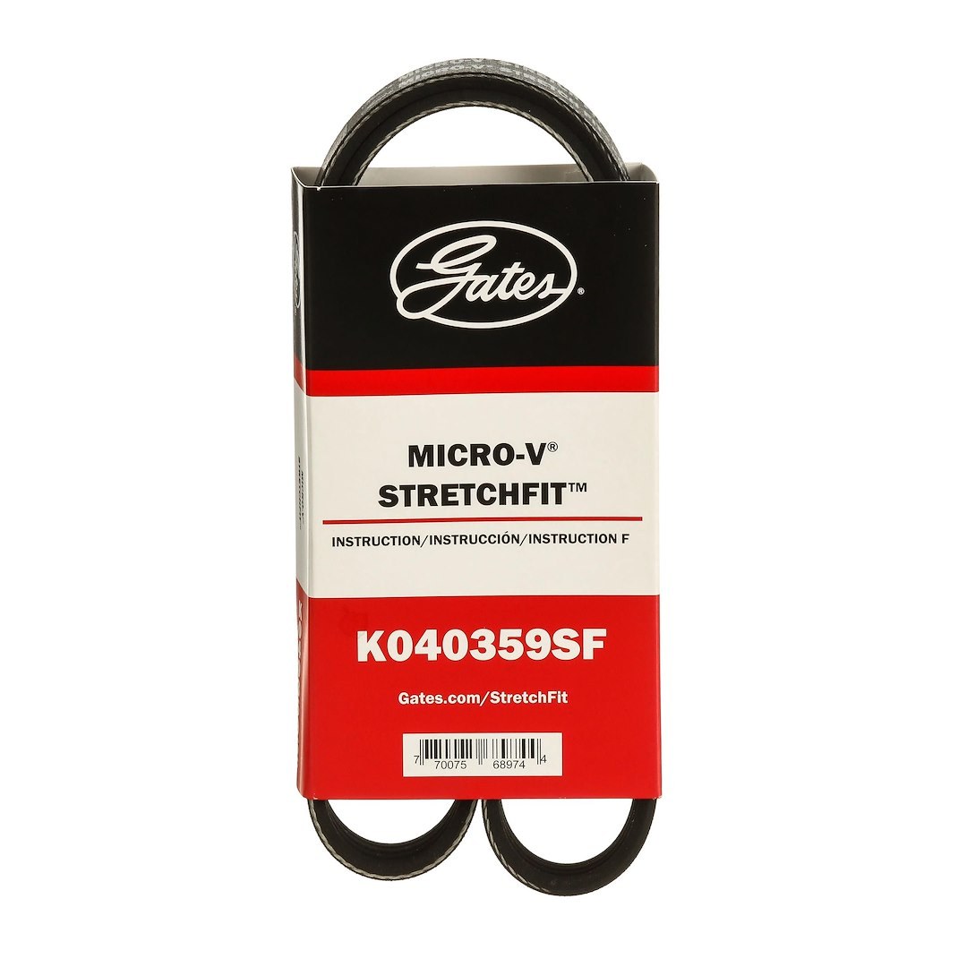 Gates Serpentine Belt, Micro-V ® Stretch Fit ®, 36-1/2 Inch Outside Circumference, 4 Rib – K040359SF