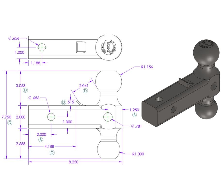 Gen-Y Hitch Trailer Hitch Ball Mount, Compatible with 2 Inch Gen-Y Receivers, 16000 Pound Capacity, With 2-5/16 Inch and 2 Inch Balls – GH-051