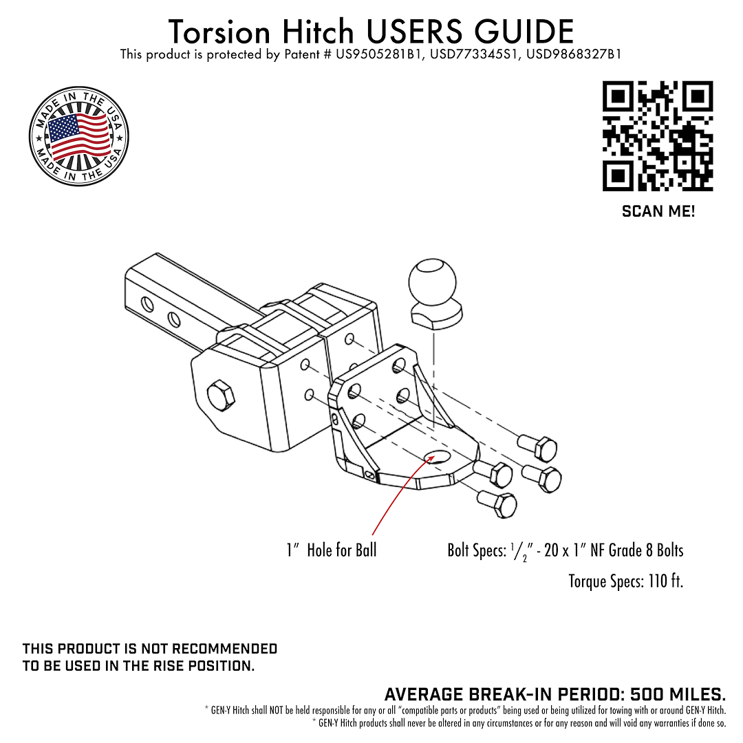 Gen-Y Hitch Trailer Hitch Ball Mount, Glyder Torsion-Flex, Fits 2 Inch Receiver, 7000 Gross Trailer Weight, Non-Adjustable, Non-Stowable – GH-12005