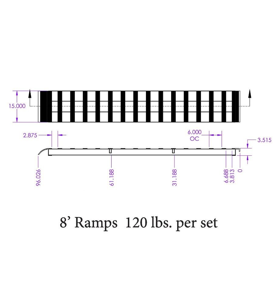 Gen-Y Hitch Bed Ramp, Ramps, Non-Folding, 8 Foot Length, 15 Inch Width, 5000 Pound Capacity, Aluminum, Set of 2 – GH-16096