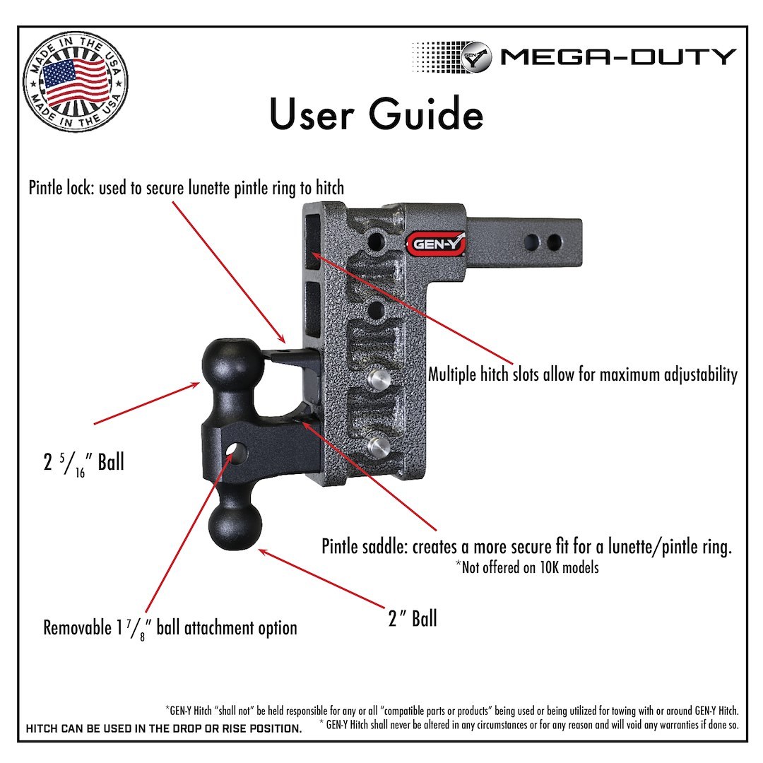 Gen-Y Hitch Trailer Hitch Ball Mount, Mega-Duty, Fits 3 Inch Receiver, 32000 Gross Trailer Weight, Adjustable, Non-Stowable – GH-1925