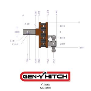 Gen-Y Hitch Trailer Hitch Ball Mount, Mega-Duty, Fits 3 Inch Receiver, 32000 Gross Trailer Weight, Adjustable, Non-Stowable – GH-2024