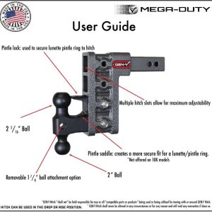 Gen-Y Hitch Trailer Hitch Ball Mount, Mega-Duty, Fits 3 Inch Receiver, 32000 Gross Trailer Weight, Adjustable, Non-Stowable – GH-2024