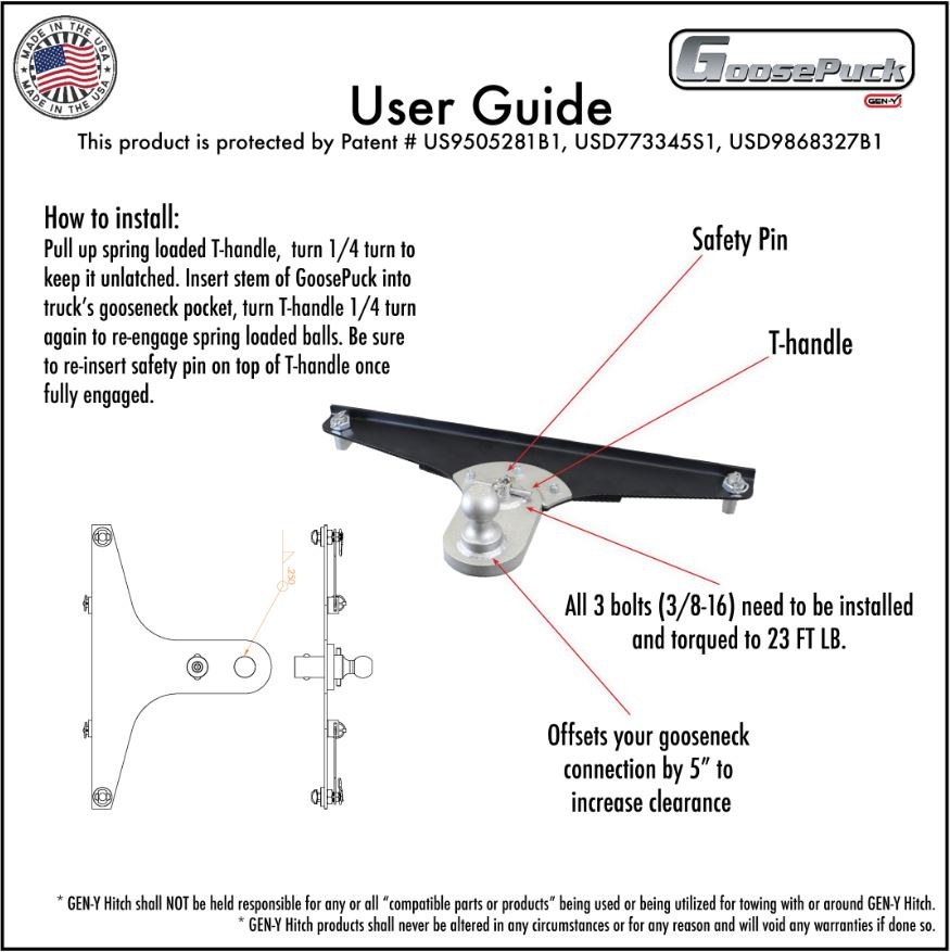 Gen-Y Hitch Gooseneck Trailer Hitch Ball, Goosepuck, Compatible with OEM Puck Systems, 2-5/16 Inch Ball, 5 Inch Offset – GH-21005