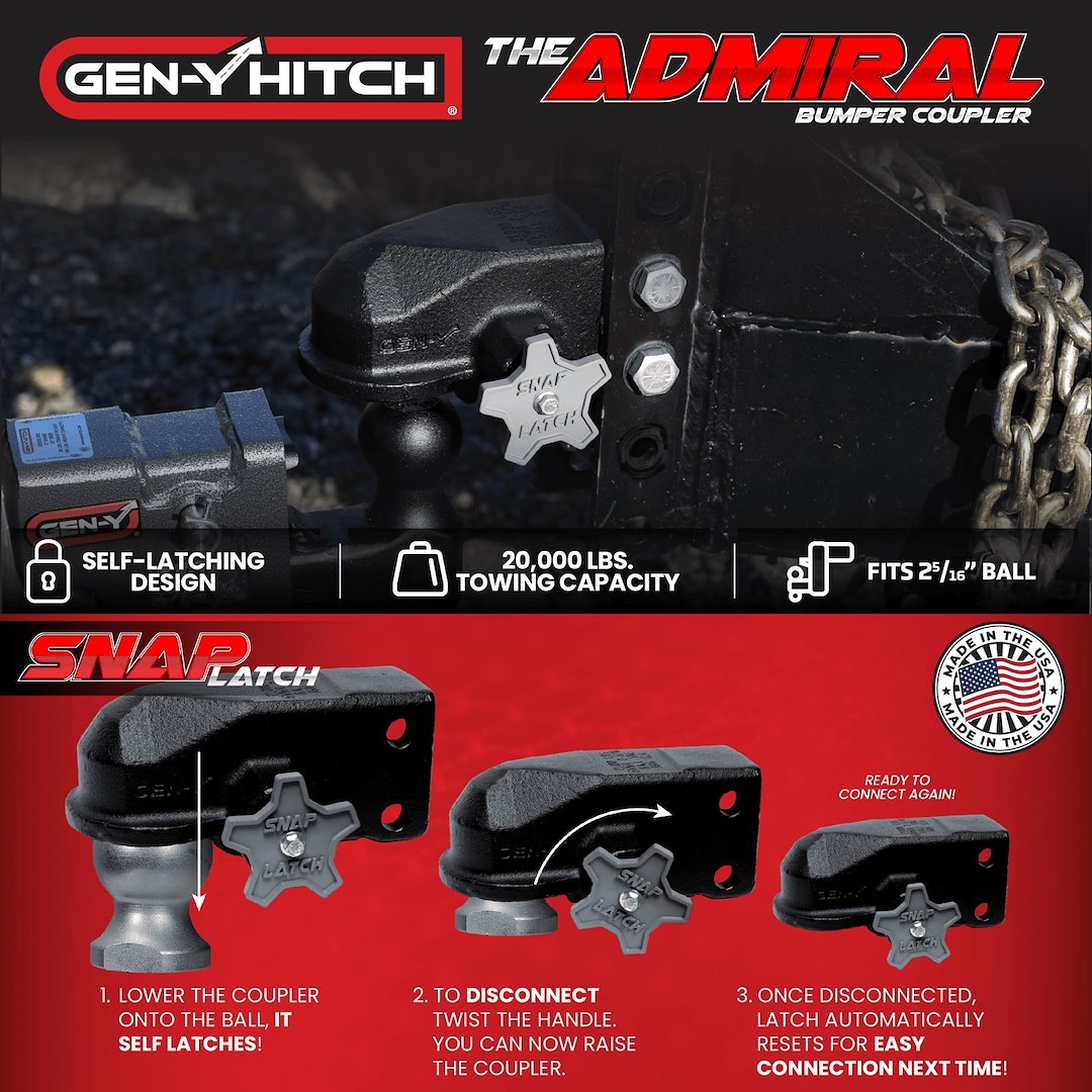 Gen-Y Hitch Trailer Coupler, Admiral, Channel Mount, Accepts 2-5/16 Inch Ball, 2100 Pound Tongue Weight/ 21000 Pound Capacity – GH-24001