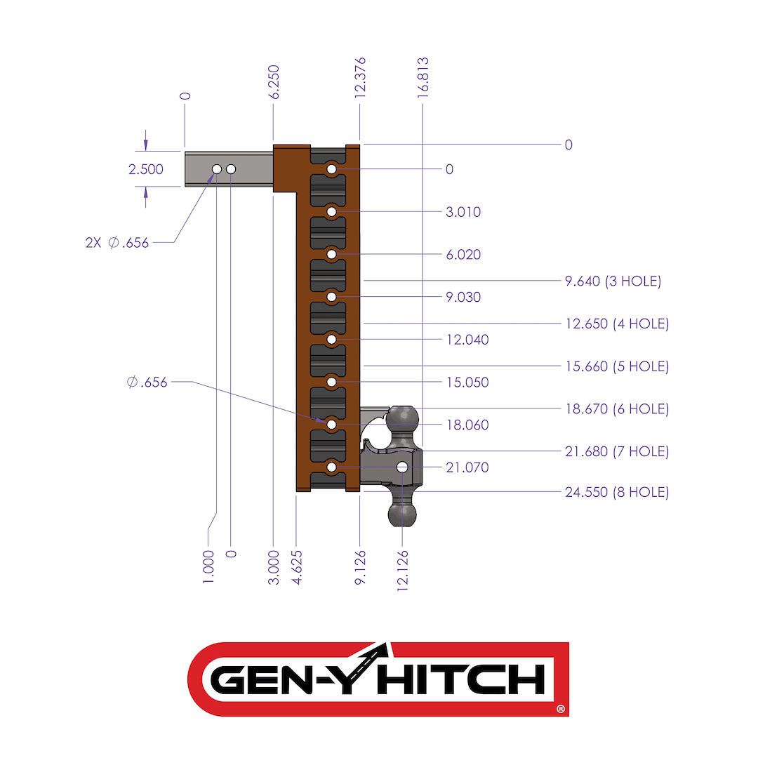 Gen-Y Hitch Trailer Hitch Ball Mount, Mega-Duty, Fits 2-1/2 Inch Receiver, 21000 Gross Trailer Weight, Adjustable, Non-Stowable – GH-624