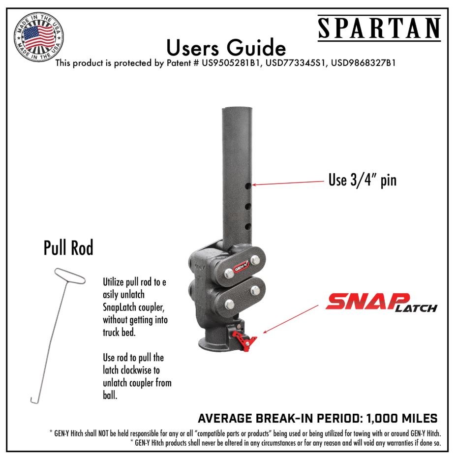 Gen-Y Hitch Gooseneck Trailer Coupler, Spartan™, 2-1/2 Inch Offset, 4 Inch Round Tube, 2-5/16 Inch Coupler, 25000 Gross Trailer Weight – GH-7082