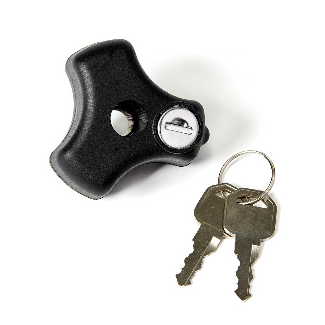 Hi-Lift Jack Jack Mount Lock, Use with Hi-Lift Jeep Wrangler HM-800/ HM-825/ HM-850 Hood Mounts, Black, With Two Keys, Knob Type – HM-LK