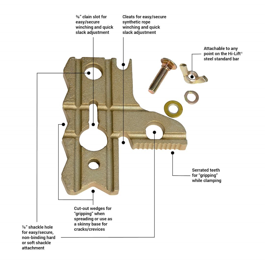 Hi-Lift Jack Jack Spreader Attachment, 3/8 Inch Chain Slot, 7/8 Inch Shackle Hole, Cut-Out Wedge – WCSA-101