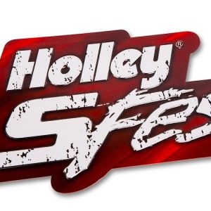 Holley Sign, 22 Inch Length X 9-1/2 Inch Width, Holley Ls Fest Logo, Red Background with White Lettering, Metal – 10133HOL
