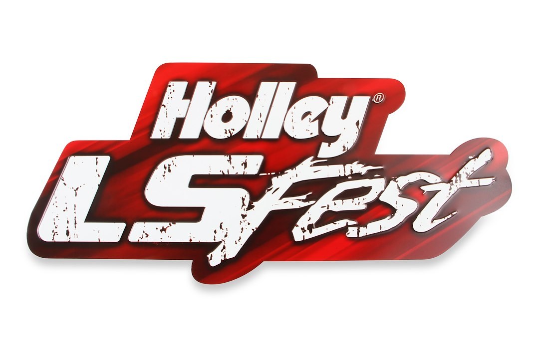 Holley Sign, 22 Inch Length X 9-1/2 Inch Width, Holley Ls Fest Logo, Red Background with White Lettering, Metal – 10133HOL