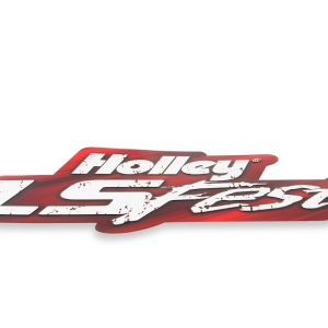 Holley Sign, 22 Inch Length X 9-1/2 Inch Width, Holley Ls Fest Logo, Red Background with White Lettering, Metal – 10133HOL