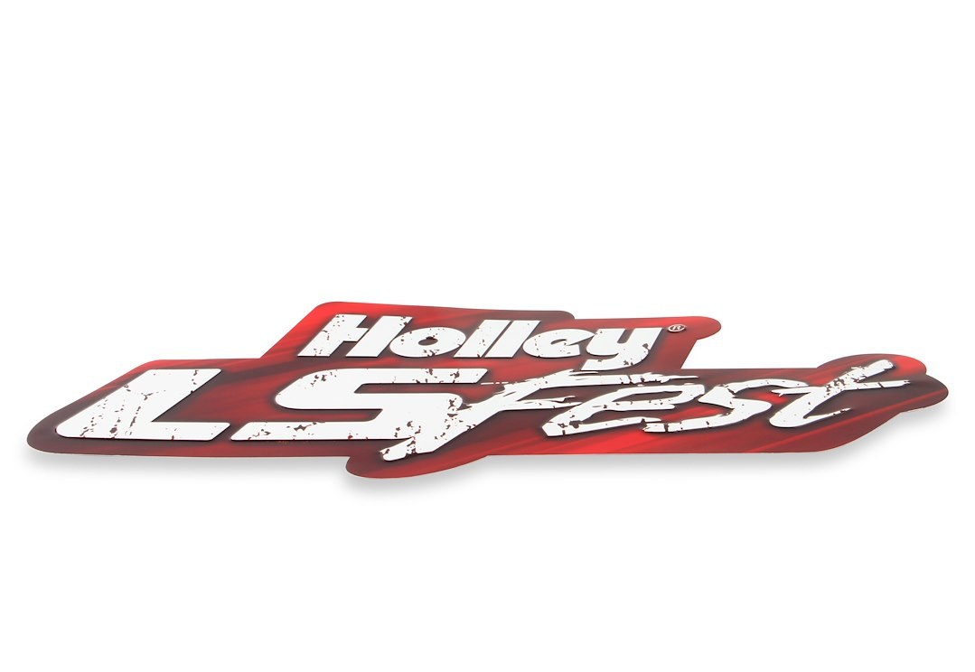 Holley Sign, 22 Inch Length X 9-1/2 Inch Width, Holley Ls Fest Logo, Red Background with White Lettering, Metal – 10133HOL