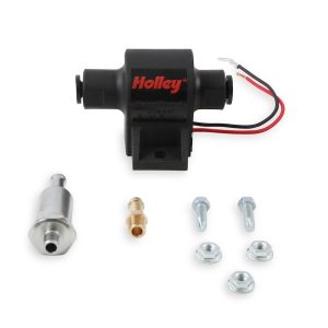 Holley Fuel Pump Electric, Mighty Mite, Up to 300 Horsepower, 4 PSI Maximum Pressure, With Filter/ Fittings/ Hardware – 12-426