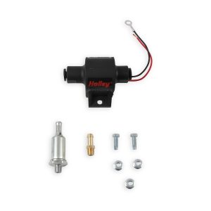 Holley Fuel Pump Electric, Mighty Mite, Up to 300 Horsepower, 4 PSI Maximum Pressure, With Filter/ Fittings/ Hardware – 12-426