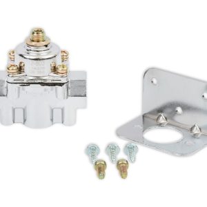 Holley Fuel Pressure Regulator, 4-1/2-9 PSI, 3/8 Inch NPT Inlet/Outlets, Gasoline, Satin Chrome, Aluminum, With Mounting Bracket – 12-803